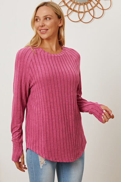 Basic Bae Full Size Ribbed Thumbhole Sleeve T-Shirt - Charming Charlie