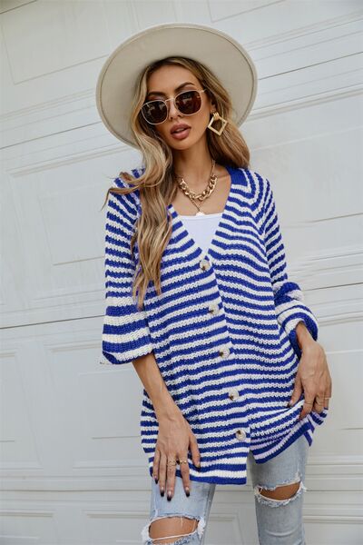 Striped Button Up Long Sleeve Cardigan - Charming Charlie