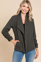 Culture Code Full Size Ruched Open Front Long Sleeve Jacket - Charming Charlie