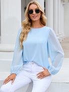 Round Neck Long Sleeve Blouse - Charming Charlie