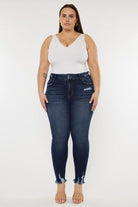 Kancan Full Size Cat's Whiskers Raw Hem High Waist Jeans - Charming Charlie