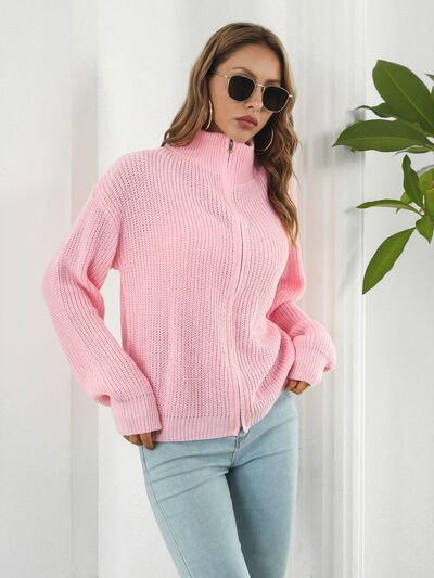 Turtleneck Zip Up Long Sleeve Knit Top – Charming Charlie