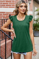 Ruffled Ruched Round Neck Tank - Charming Charlie