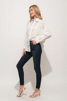 And The Why Eyelet Long Sleeve Button Down Shirt - Charming Charlie