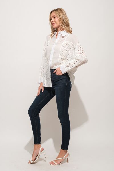 And The Why Eyelet Long Sleeve Button Down Shirt - Charming Charlie