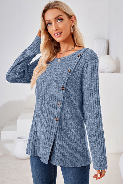 Round Neck Long Sleeve T-Shirt - Charming Charlie