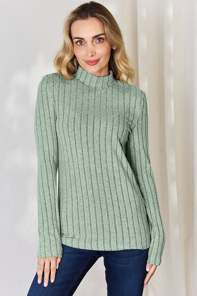Basic Bae Full Size Ribbed Mock Neck Long Sleeve T-Shirt - Charming Charlie