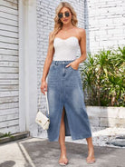 Slit Midi Denim Skirt with Pockets - Charming Charlie