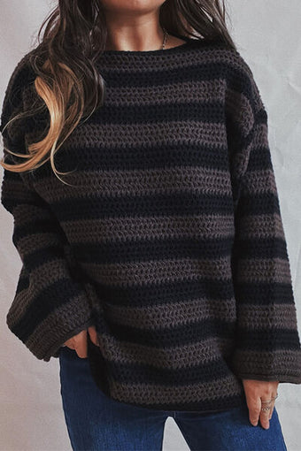 Striped Round Neck Drop Shoulder Sweater main image 1
