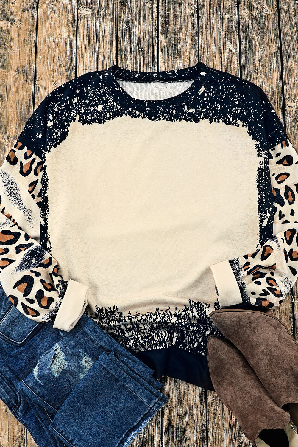 Leopard Round Neck Long Sleeve Sweatshirt - Charming Charlie