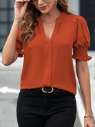 Notched Short Sleeve Blouse - Charming Charlie