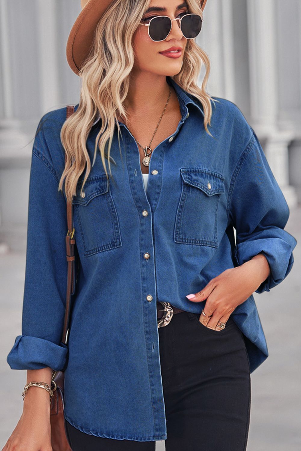 Collared Neck Dropped Shoulder Denim Top – Charming Charlie