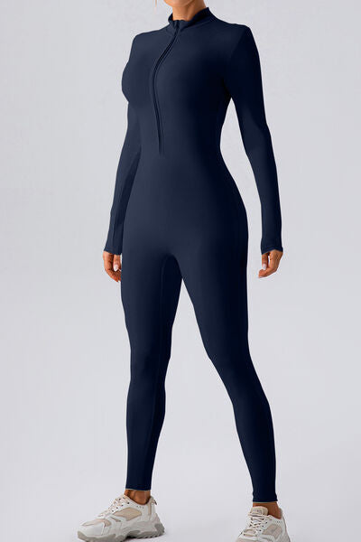 Half Zip Mock Neck Active Jumpsuit - Charming Charlie