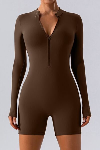 Half Zip Long Sleeve Active Romper - Charming Charlie