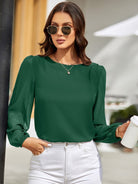Round Neck Long Sleeve Blouse - Charming Charlie