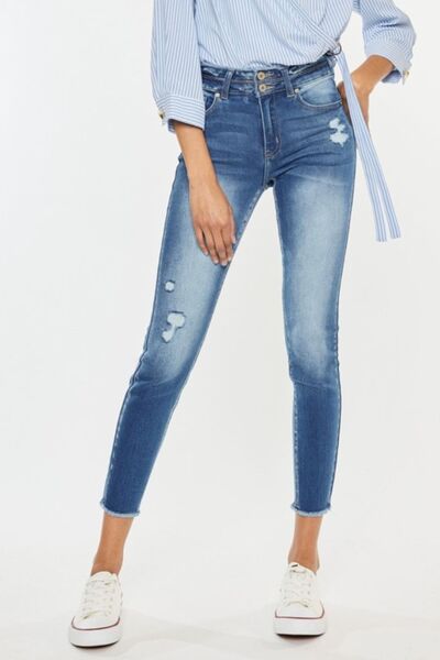 Kancan Distressed Raw Hem High Waist Jeans - Charming Charlie