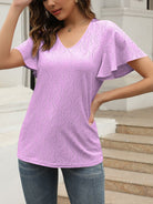 Eyelet V-Neck Short Sleeve Blouse - Charming Charlie