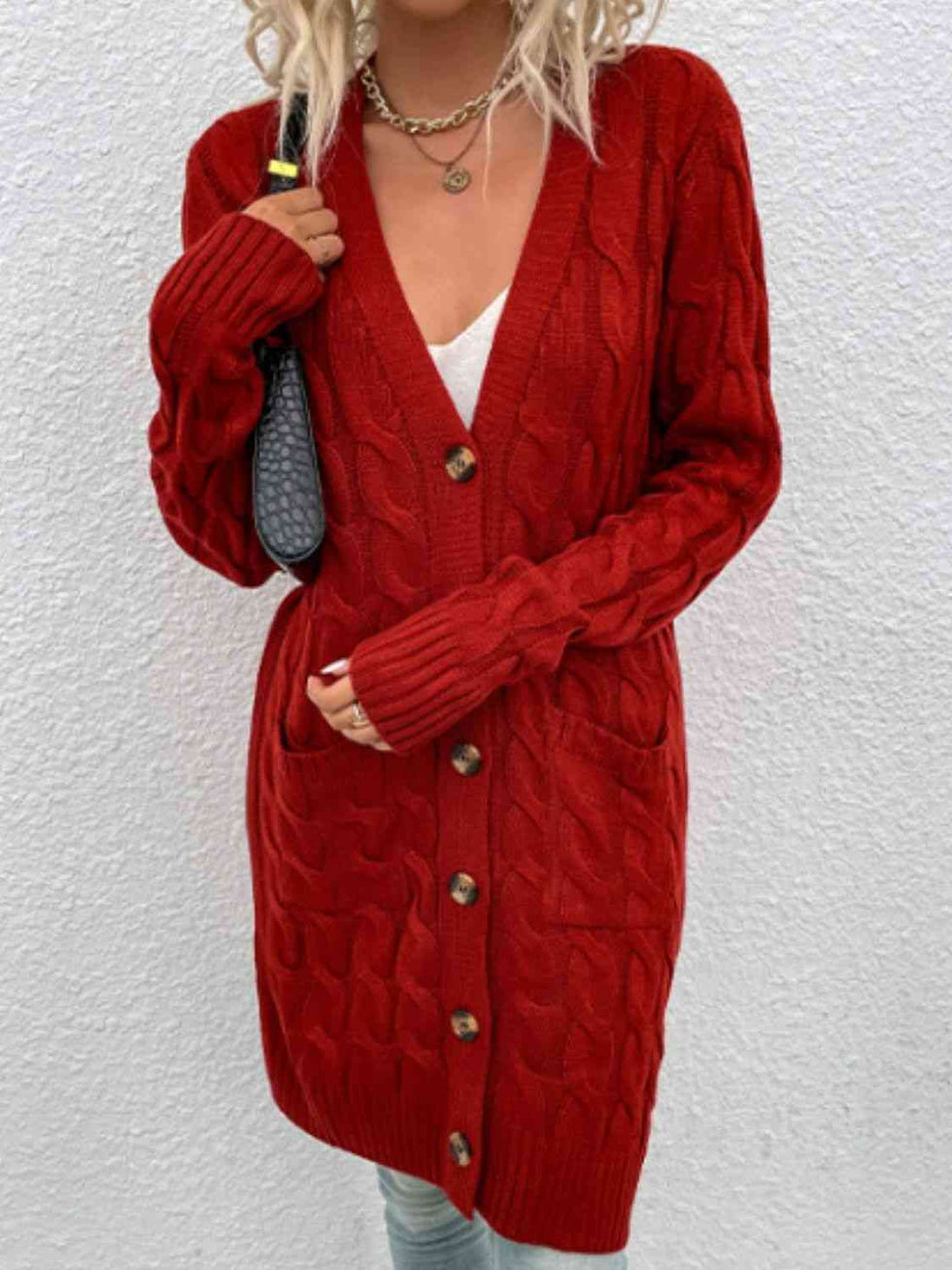 Cable-Knit Button Down Cardigan with Pockets – Charming Charlie