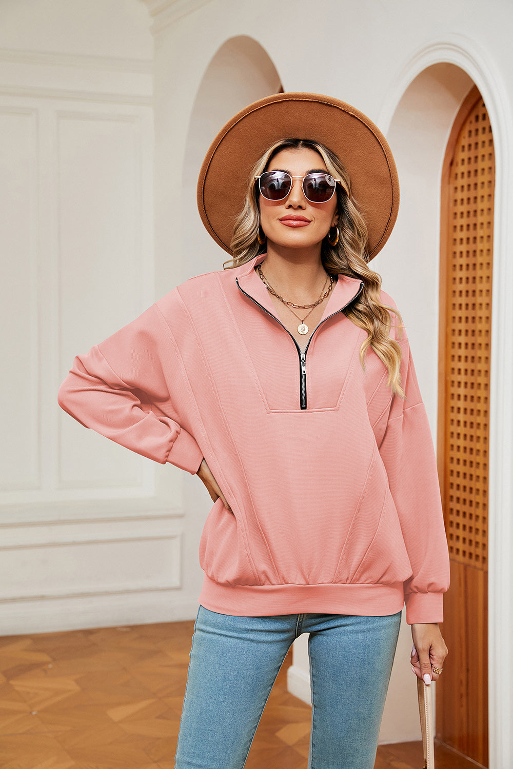 Half-Zip Dropped Shoulder Sweatshirt – Charming Charlie