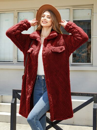 Texture Button Up Dropped Shoulder Coat - Charming Charlie