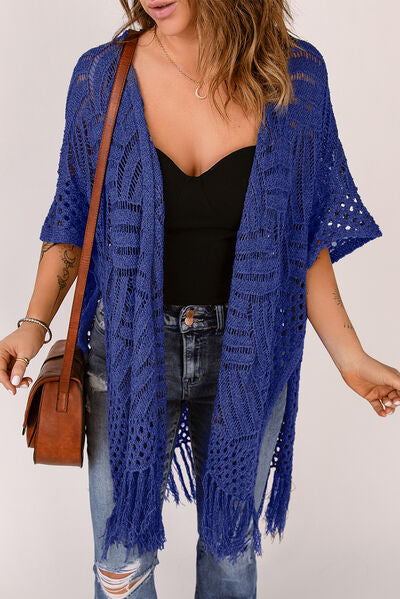 Openwork Open Front Cardigan with Fringes - Charming Charlie