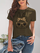 Rabbit Graphic Round Neck Short Sleeve T-Shirt - Charming Charlie