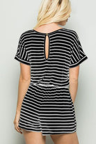 Heimish Full Size Striped Round Neck Short Sleeve Romper - Charming Charlie