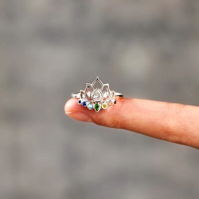 925 Sterling Silver Inlaid Zircon Lotus Shape Ring - Charming Charlie
