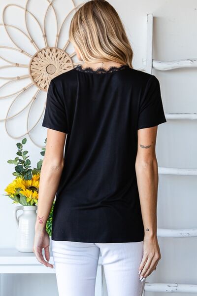 Heimish Lace Detail V-Neck Short Sleeve T-Shirt - Charming Charlie