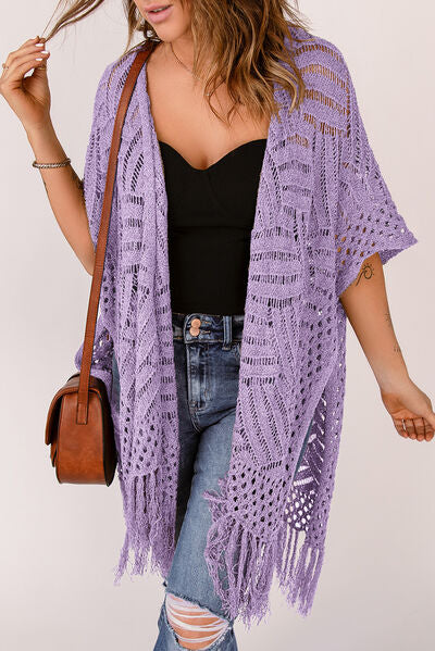 Openwork Open Front Cardigan with Fringes - Charming Charlie