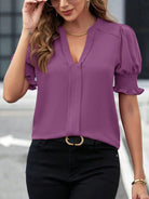 Notched Short Sleeve Blouse - Charming Charlie