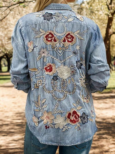 Embroidered jean fashion shirt