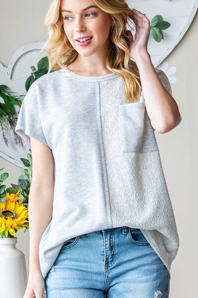 Heimish Full Size Pocketed Round Neck Short Sleeve T-Shirt - Charming Charlie