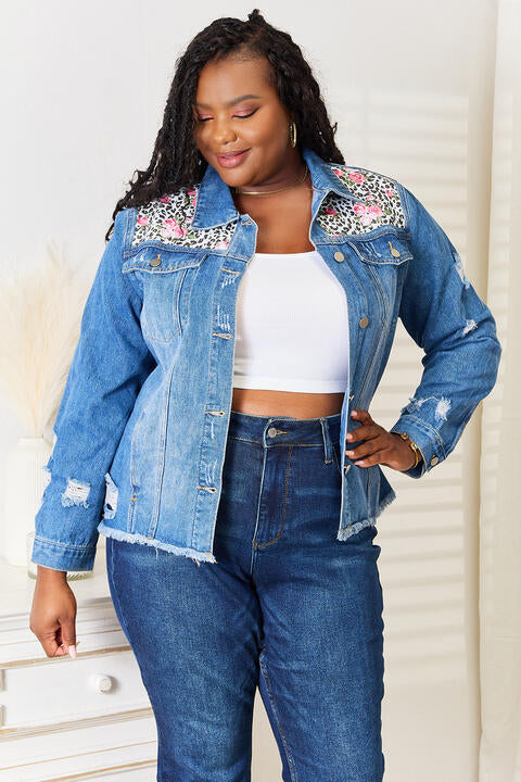 Denim leopard shops jacket