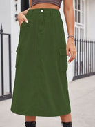 Slit Buttoned Denim Skirt with Pockets - Charming Charlie