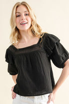 And The Why Square Neck Cotton Gauze Ruffled Blouse - Charming Charlie