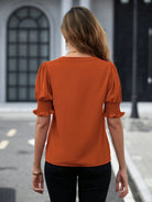 Notched Short Sleeve Blouse - Charming Charlie