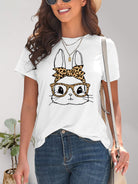 Rabbit Graphic Round Neck Short Sleeve T-Shirt - Charming Charlie