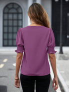 Notched Short Sleeve Blouse - Charming Charlie