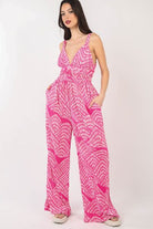 VERY J Printed Pleated Sleeveless Wide Leg Jumpsuit - Charming Charlie
