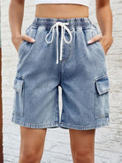 Drawstring Denim Shorts with Pockets - Charming Charlie