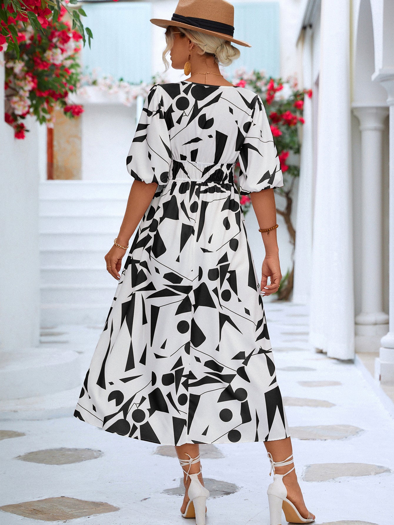 Printed Surplice Balloon Sleeve Dress – Charming Charlie