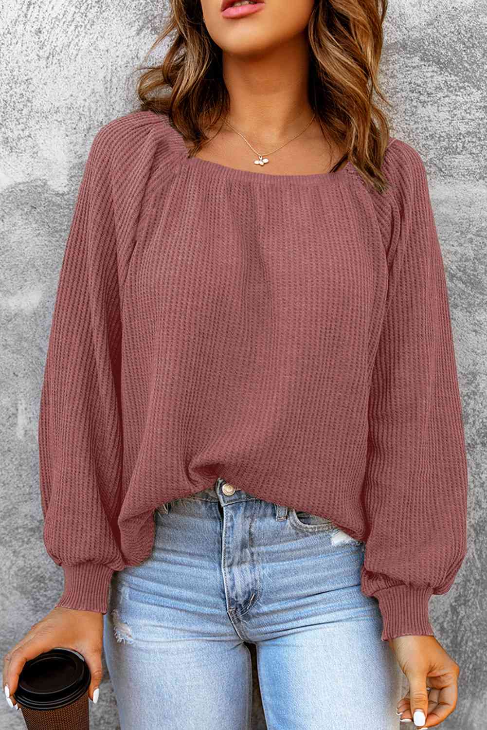 Square Neck Waffle-Knit Top - Charming Charlie