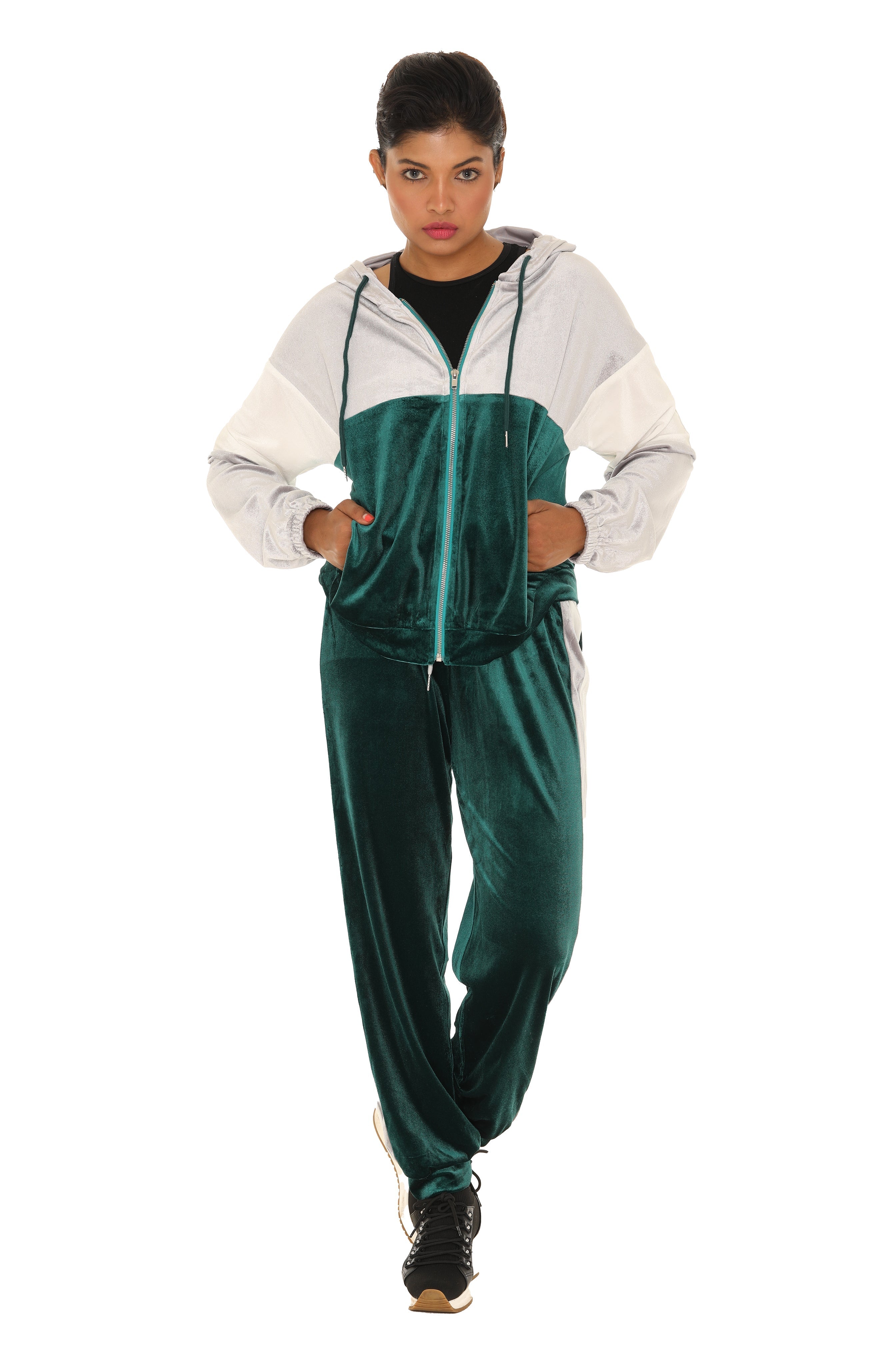 Color Block Pocket Velvet Hoodie & Drawstring Joggers - Shoreline Wear, Inc.