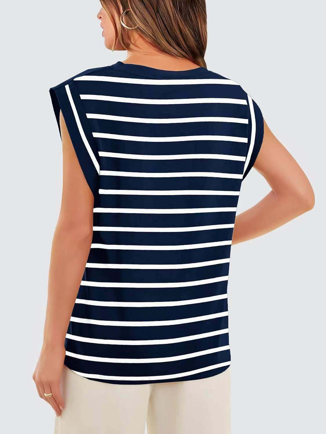 Striped Round Neck Cap Sleeve T-Shirt - Charming Charlie