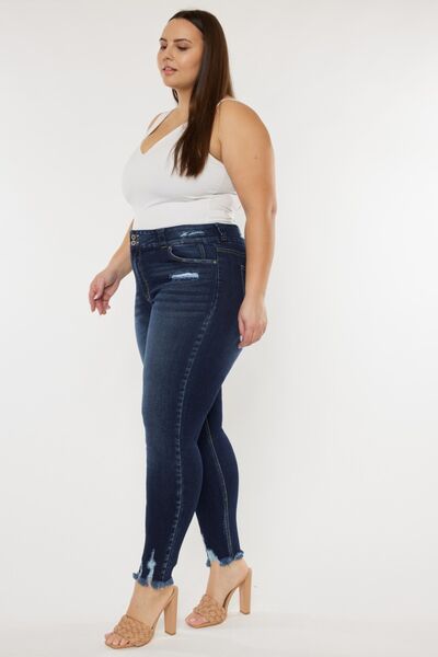 Kancan Full Size Cat's Whiskers Raw Hem High Waist Jeans - Charming Charlie