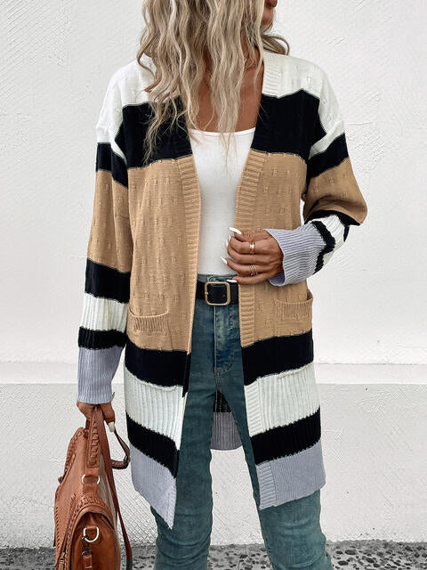 Color Block Open Front Drop Shoulder Cardigan - Charming Charlie