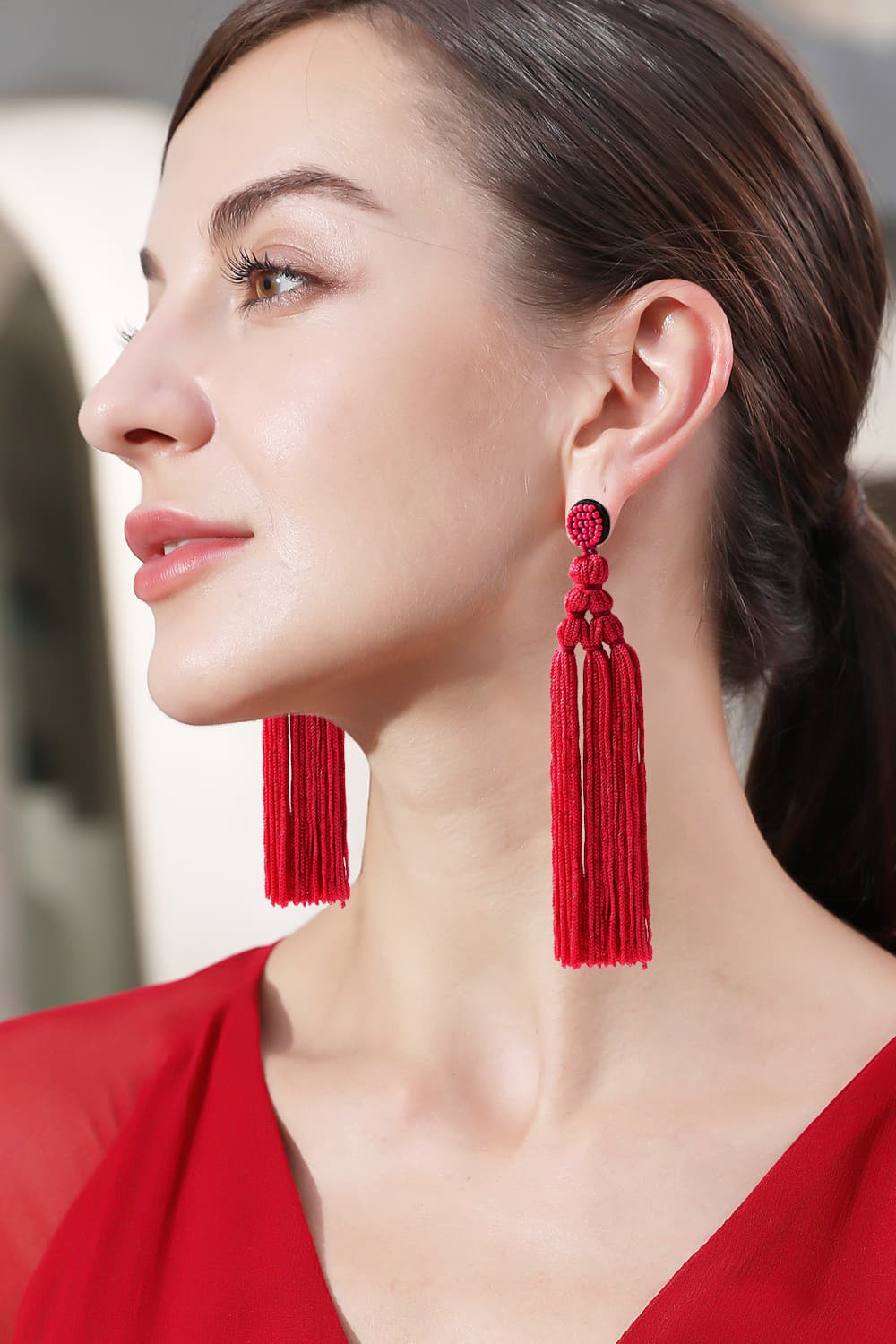 Set of 2 Red & Pink Tassel Drop Earrings - Ayesha Accessories