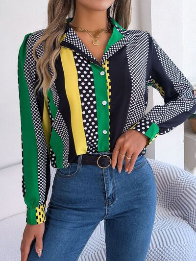 Polka Dot Contrast Long Sleeve Shirt - Charming Charlie
