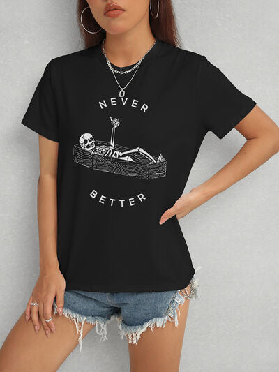 Skull Round Neck Short Sleeve T-Shirt - Charming Charlie